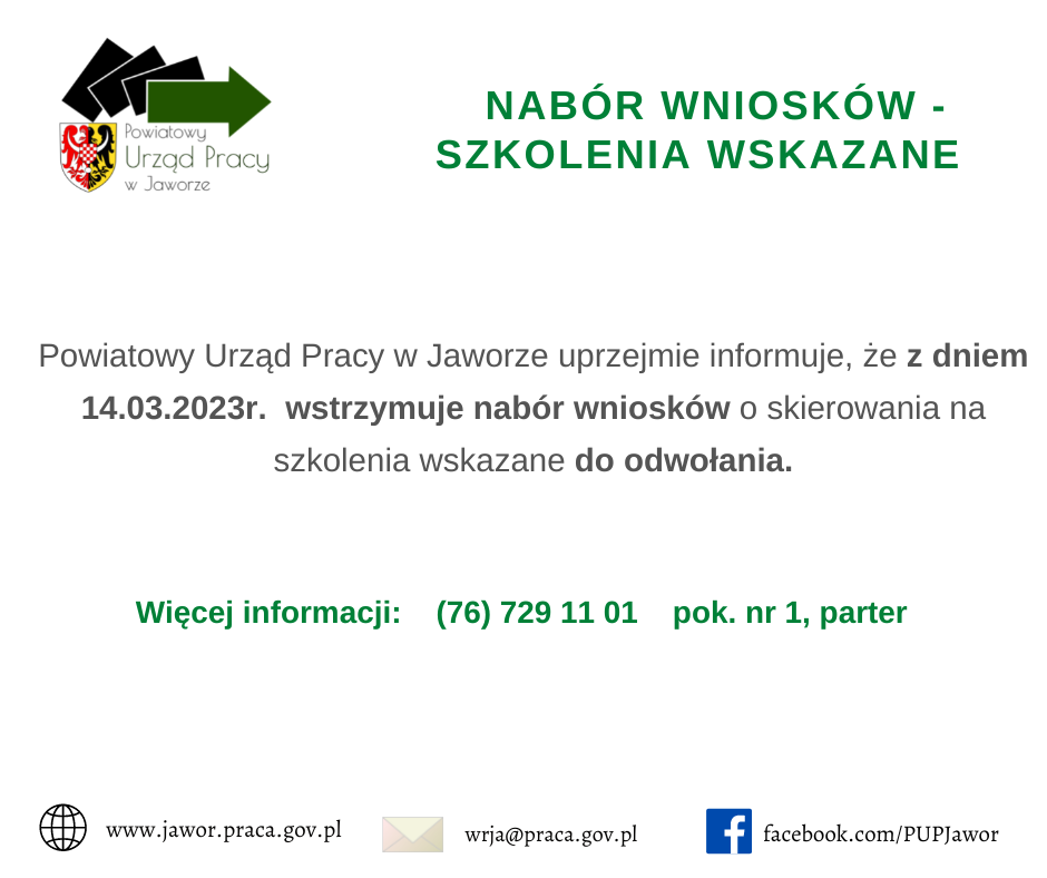 Wstrzymanie naboru wniosków o skierowania na szkolenia wskazane