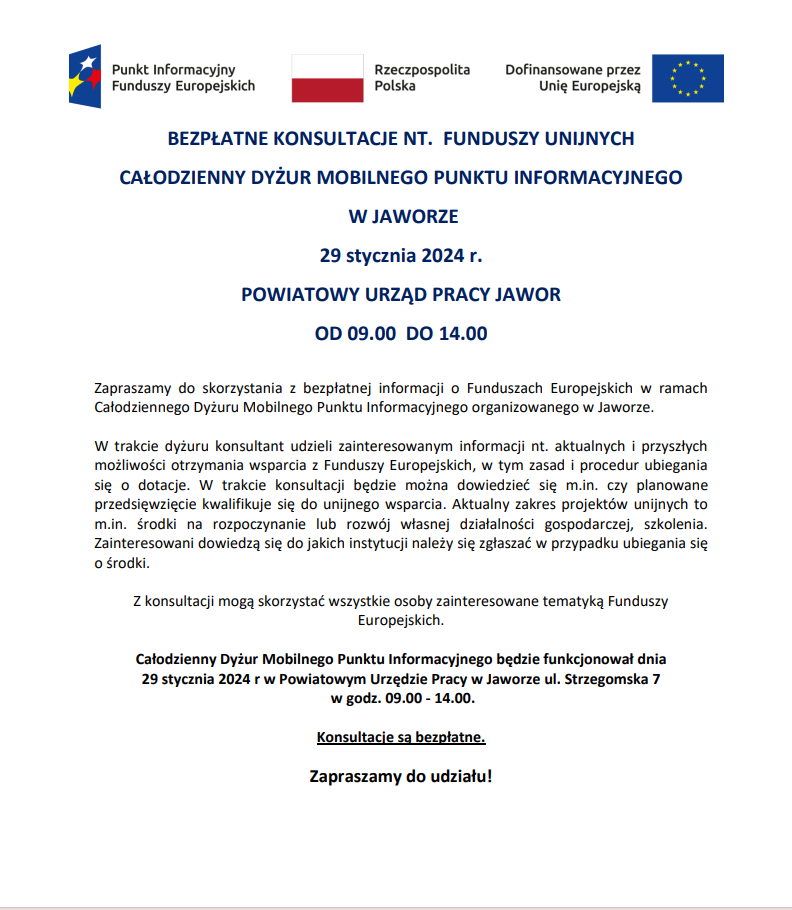 Bezpłatne konsultacje na temat funduszy unijnych
