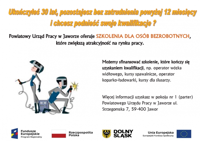 Plakat dot. szkolenia dla osób bezrobotnych